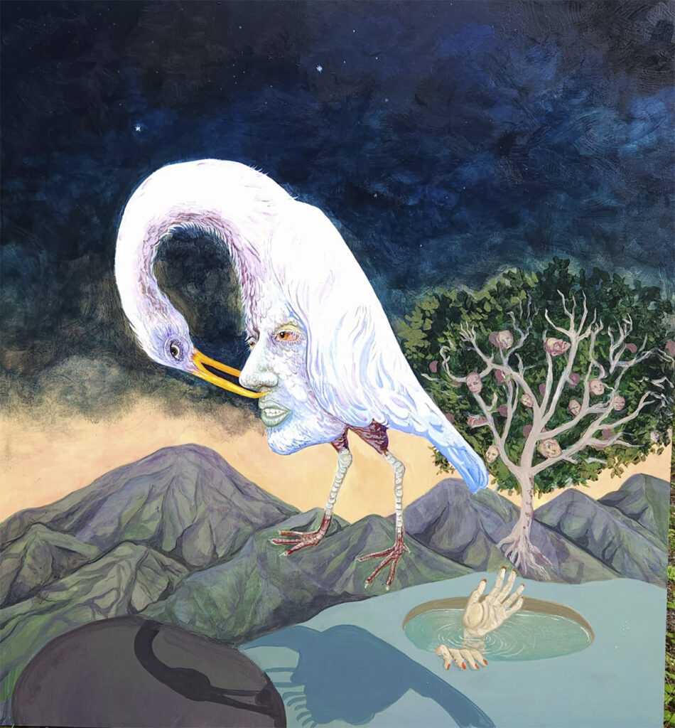 obra de arte de garza surrealista.