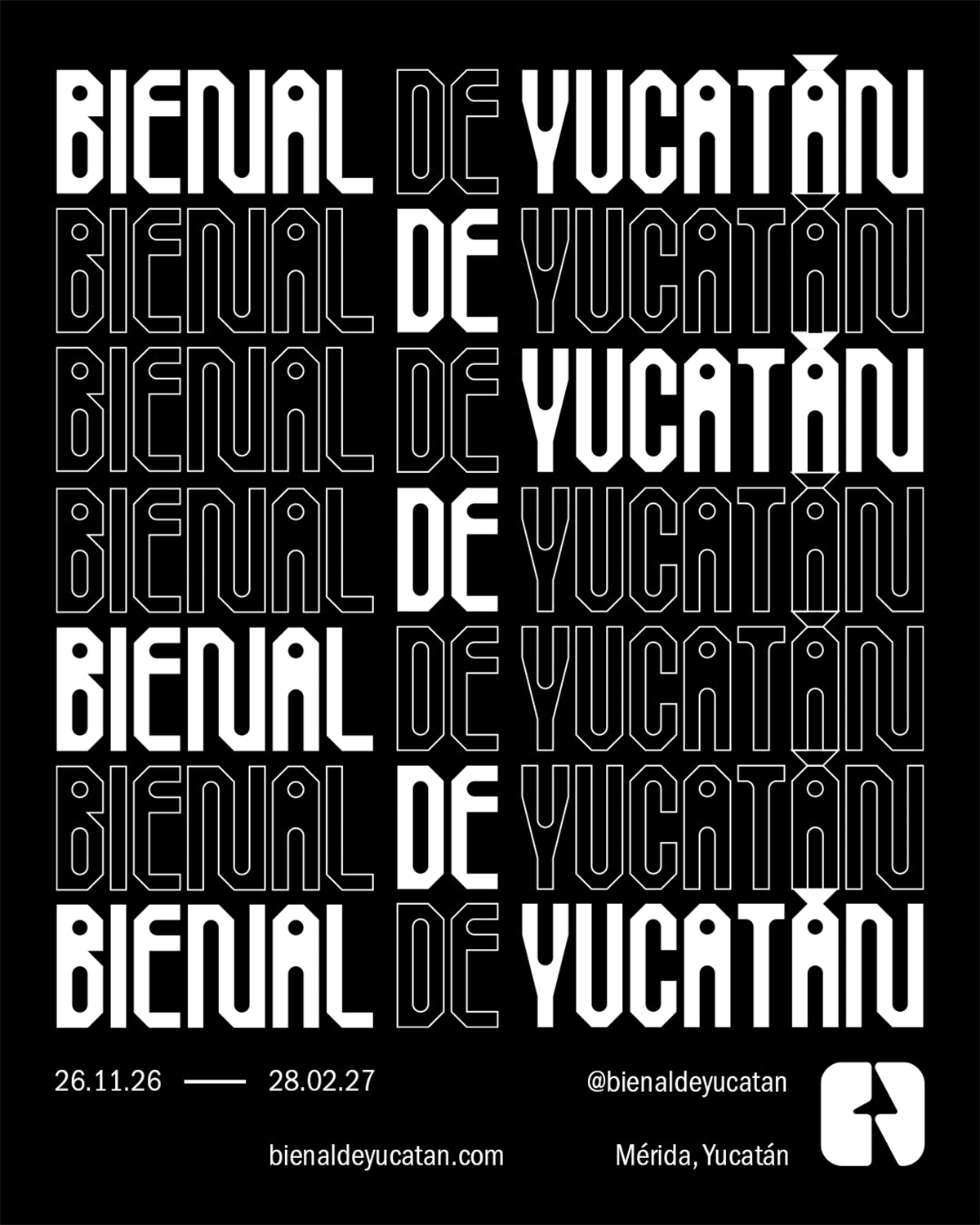 Cartel oficial de la Bienal de Yucatán 2026 con fechas y diseño gráfico institucional.