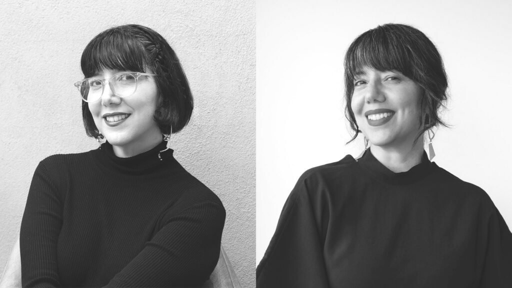 Retrato diptico en blanco y negro de las hermanas Mónica Arreola y Melisa Arreola, cofundadoras e integrantes del comité organizador de Tijuana Art Week 2026.