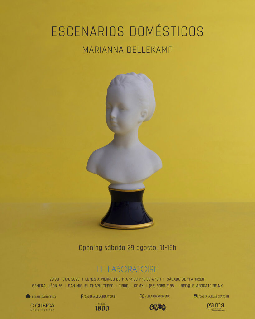 Cartel de la exposición Escenarios domésticos de Marianna Dellekamp en Le Laboratoire, CDMX.