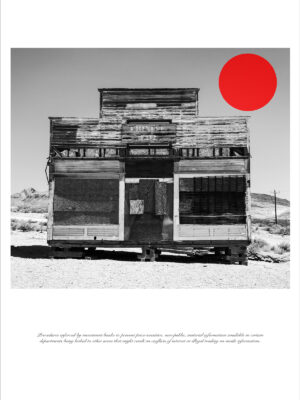 A photograph from Max de Esteban’s series *20 Red Lights* (2017), featuring an abandoned building and a red circle, on display at the Foto Colectania Foundation.