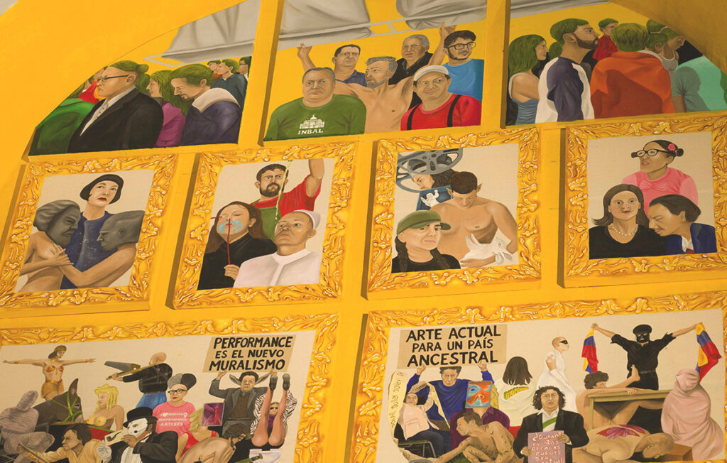 Paneles de Performance es el nuevo muralismo, retablo de Pepx Romero dedicado a la historia del performance en México.