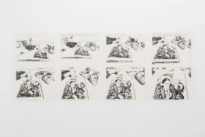 Conjunto de ocho imágenes monocromas reproducido en la ficha de Más que vivir, de José Ramón Amondarain.
