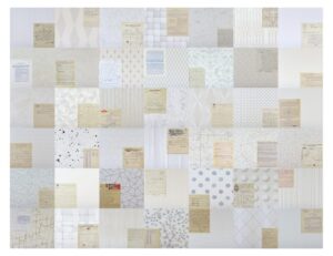 Collage de patrones y fragmentos de papel reproducido en la ficha de Ayuno de pintura, de Daniel Verbis.