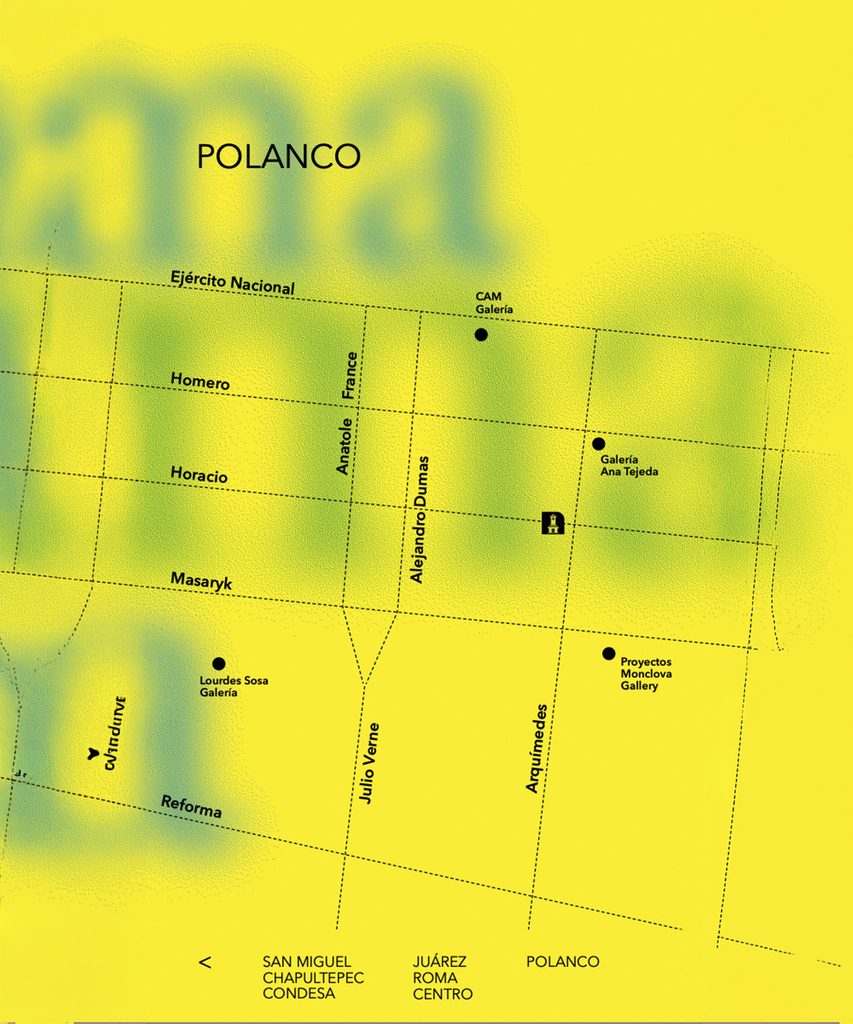 Mapa del circuito Polanco de GAMA Week 2026 con la ubicación de galerías y espacios de arte participante